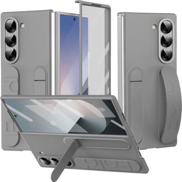 Imagem de NINKI Capa protetora para Samsung Galaxy Z Fold 6 com alça e suporte, protetor de tela, pulseira - cinza