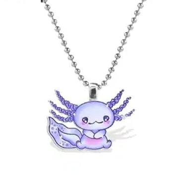 Imagem de Colar axolote anfíbio salamandra rosa verde rosa azul-petróleo cereja roxo orelhas de uva lavanda sonolento asteca prata preto rosa melhores amigos melhor amigo lua sol amante corrente pingente de
