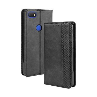 Imagem de Capa para Alcatel 1V 2019, capa flip carteira com suporte de couro para Alcatel 1V 2019, capa magnética retrô para celular, capa carteira com compartimentos para cartão