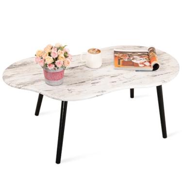 Imagem de FEUFOAM Mesa de centro pequena em forma de nuvem, exclusiva de grão de madeira branca, mesa de chão, casa de fazenda, decoração rústica, mesa de sofá central para sala de estar, espaços pequenos