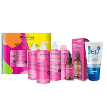 Imagem de Kit Skincare Rosa Mosqueta Ultra Hidratante Rhenuks + Sérum Rosa Mosqueta Clareador 100% EFICACIA Dermachem+ Protetor Solar Sem Cor FPS 60 - 6 ITENS