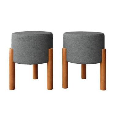 Imagem de Kit Puff Banqueta Sala luxo Redondo Thor 2 Unidades - Cal Móveis, cinz