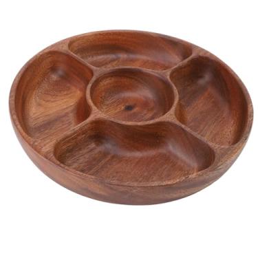 Imagem de Bandeja de Servir de Madeira, Bandeja Redonda de Castiçal, Prato Decorativo Otomano para Entretenimento, Mesa de Centro de café da manhã, Decoração de Casa (5 grades)