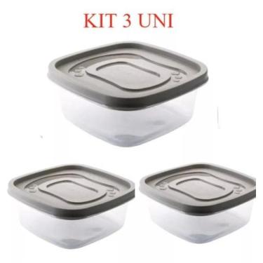 Imagem de KIT 3 Pote de Plástico Quadrado 580 ml Clic - Plasutil