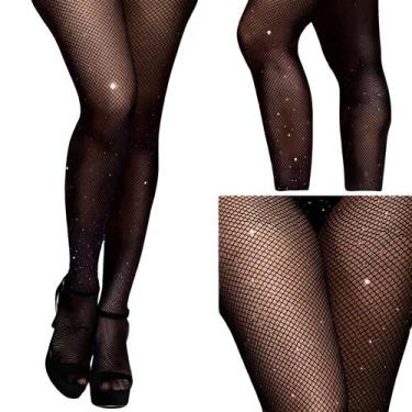Imagem de Meia calça arrastão adulto strass preta com brilho - MZ, Preto, UNICO