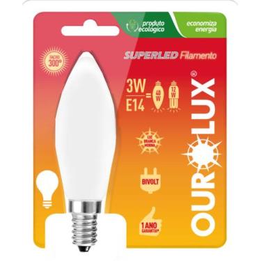 Imagem de Lâmpada Filamento Vela Led 3W Fosca E14 Bivolt Quente - OUROLUX