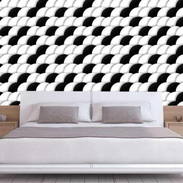 Imagem de Papel De Parede Geométrico Círculos Preto Branco 3D Adesivo - LRP