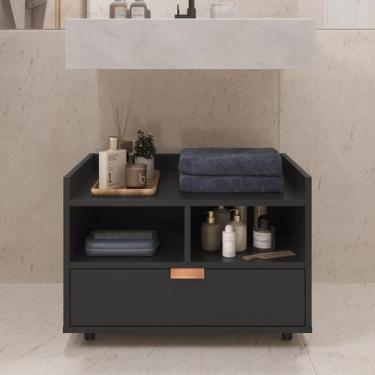 Imagem de Gabinete Armário Banheiro Pia De Coluna C/ Rodízios Cobreado - Pek Móv