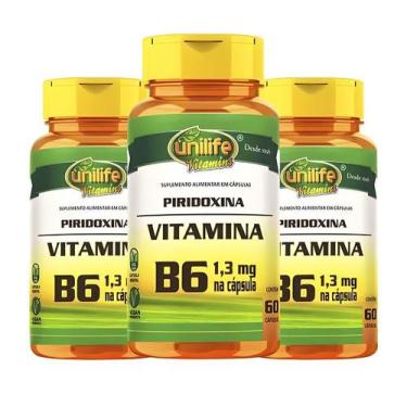Imagem de Kit C/5 Vitamina B6 Piridoxina 500mg 60 Cápsulas Vegan - Unilife