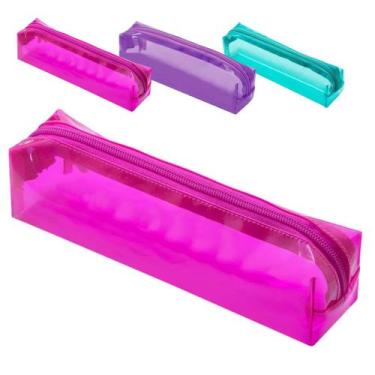 Imagem de Estojo Escolar Transparente Cristal Varias Cores - BRW, Pink