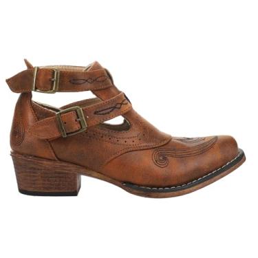 Imagem de ROPER Willa Bota feminina casual bordada bico curto cano baixo 2,5-5 cm - marrom, Marrom, 39