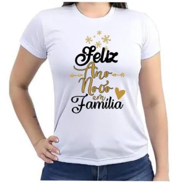 Imagem de Camiseta Baby look feminina plus size feliz ano novo família festa rév
