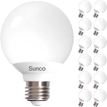 Imagem de Sunco Pacote com 12 lâmpadas de globo de vaidade G25 LED para espelho de banheiro 40W equivalente a 6W, 6000K Daylight Deluxe, regulável, 450 LM, base E26, lâmpada decorativa fosca redonda, UL