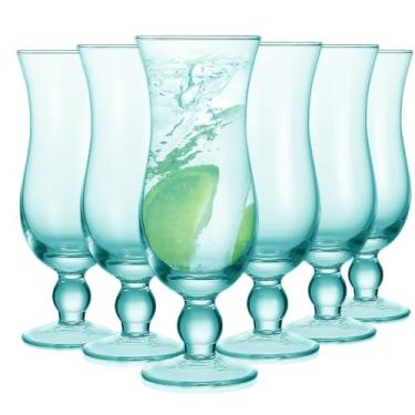 Imagem de Cheardia Pacote com 6 copos Hurricane, copos de 400 ml Pina Colada azul-petróleo gradiente verde claro tulipa copos para sucos, coquetéis, cerveja encorpada, bebidas tropicais, água, bebidas