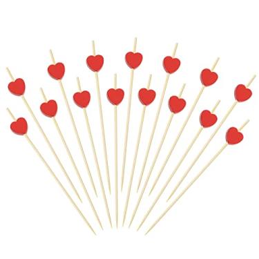 Imagem de ONLYKXY Palitos de bambu chiques de bambu de 12 cm, palitos de coquetel em formato de coração de madeira para aperitivos, chá, chá de panela, casamento, dia dos namorados, frutas, bebidas, espetos