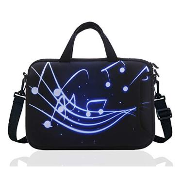 Imagem de 14 Inch Neoprene Laptop Sleeve Case Bag with shoulder strap For 14" Notebook/MacBook/Ultrabook/Chromebook (Black blue music)