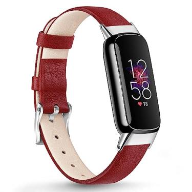 Imagem de Vancle Pulseira de Couro Compatível com Pulseiras Fitbit Luxe, Pulseira de Couro Ajustável para Fitbit Luxe/Luxe Edição Especial, Rastreador Fitness para Mulheres e Homens (Vermelha)
