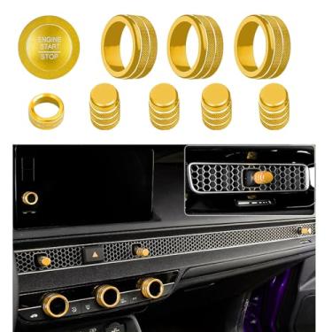 Imagem de Mrtech para 11ª geração de capas de botão de console central cívico, 10 peças de anel de saída de ar CA para interruptor de rádio, kit de acabamento de botão de partida do motor compatível com Honda