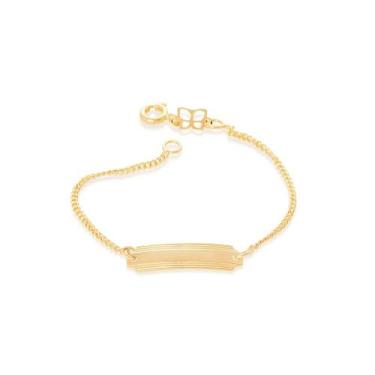 Imagem de Pulseira rommanel banhado ouro 18k unissex infantil 14cm placa retangu