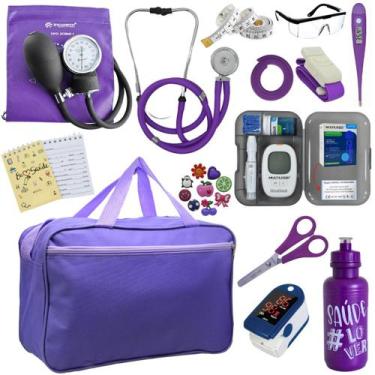 Imagem de Kit Bolsa Cores Aparelho de Pressao Esfigmomanometro Estetoscópio Medi
