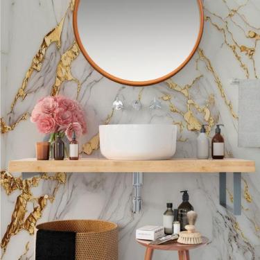 Imagem de Papel de Parede Painel 3D Mármore Branco com Ouro Auto Colante Lavável