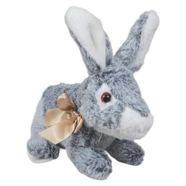 Imagem de Coelho Pelúcia Tuka Peludinho Com Laço 28CMS - Cinza Azulado - Tuka To