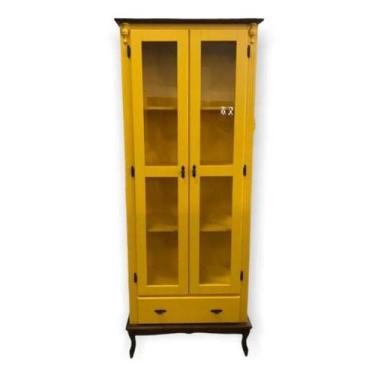 Imagem de Cristaleira 205X80cm 2 Portas + 3 Prateleiras Maciças + 1 Gaveta - Pés