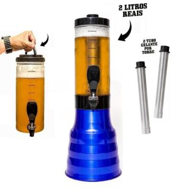 Imagem de Torre De Chopp Beer 2l Chopeira 2 Litros Com 2 Tubo Gelante - Azul - B