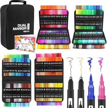 Imagem de Kit Canetinhas Coloridas 168 Cores com Pontas Duplas, Conjunto Caneta Brush para Livros de Colorir para Crianças e Adultos, Canetinha Brush para Desenho, Ponta Fina e Pincel (168 cores)