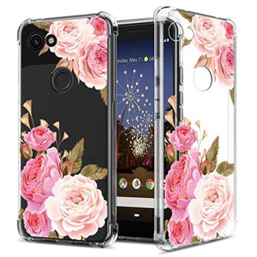 Imagem de GREATRULY Capa de telefone floral transparente bonita para Google Pixel 3a XL (2019) para mulheres e meninas, design de flores, transparente, fina, macia, à prova de quedas, TPU amortecedor, capa de