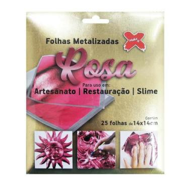 Imagem de Folha Metalizada Imitação de Rosa 14x14cm C/ 25 Folhas Make+
