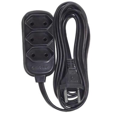 Imagem de Kit 3 Extensão Elétrica 10M Preta Com 2 Tomadas 2p Fiolux