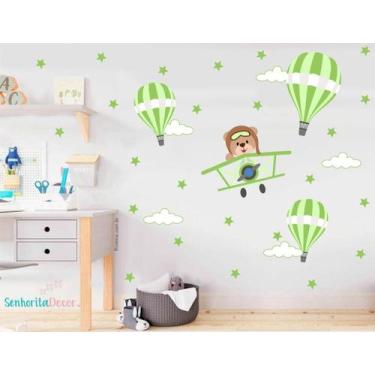 Imagem de Adesivo De Parede Balão Urso Aviador Nuvem Estrela Capacete - SENHORIT