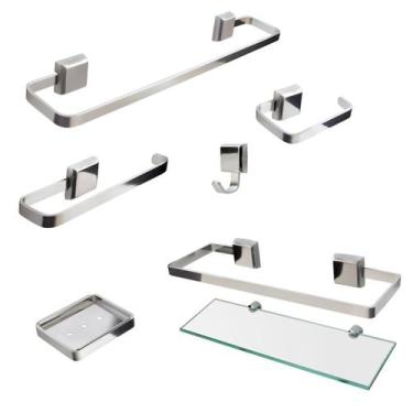 Imagem de Kit De Acessórios Para Banheiro 6 Peças Linha Luxo Saboneteira Inox - 