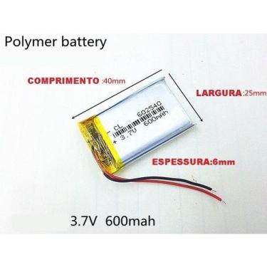 Imagem de (2pcs)bateria 600mah 6mm X 25mm X 40mm Com 2 Fios 3,7v Nova - KMIG