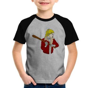 Imagem de Camiseta Raglan Infantil Baseball Girl - Foca na Moda, Cinza, Preto, 6