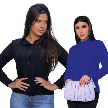 Imagem de Kit 2 Camisa Social Feminina Básica Casual Disponível Em Varias Cores 