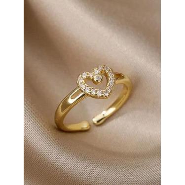 Imagem de Anel ajustável coração brilhante feminino - banhado a ouro 18k - ToJoi