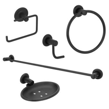 Imagem de Kit Acessórios Para Banheiro 100% Metal Black/Preto 5 Peças - Modelar