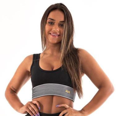 Imagem de Top Cropped Feminino 3D Fitness Suplex Tarelles - T0517, Preto, Branco