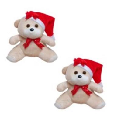 Imagem de Kit Urso de Natal Com Gorro e Lacinho Vermelho 30cm Urso Pelúcia Decor
