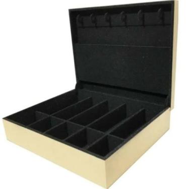 Imagem de caixa porta colar/relogio/bijuterias organizadora mdf flocado, Preto