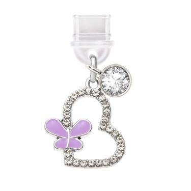 Imagem de ELISE & FONDA TP490 Tipo-C porta de carregamento antipoeira plugue cristal amor coração com pingente de telefone celular borboleta para iPhone 15/16/Samsung/OnePlus/Xiaomi/oppo telefones Android