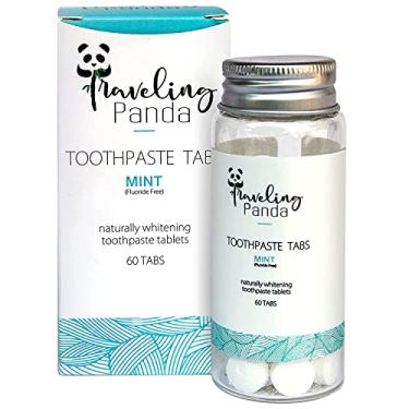 Imagem de Traveling Panda Tabletes de pasta de dente de menta, comprimidos de creme dental de clareamento natural ecológico e amigável para viagem [60 contagens]