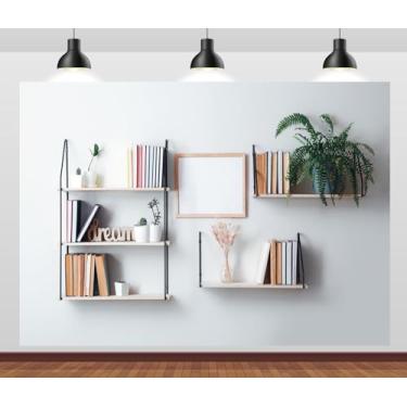 Imagem de Loccor Prateleiras internas de tecido de 2,4 x 1,8 m com livros e decoração penduradas na parede, pano de fundo de escritório doméstico para videoconferência, reuniões on-line, adereços de fotos