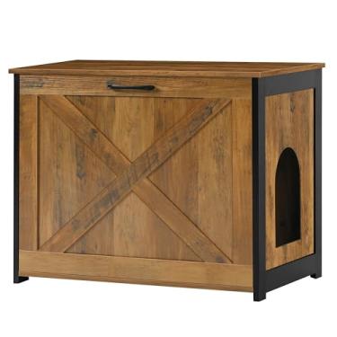 Imagem de Dwanton Caixa de areia para gatos oculta, caixa de areia para gatos, entrada reversível pode ser do lado esquerdo ou direito, armário interno para gatos, banheiro de madeira para gatos, mesa de