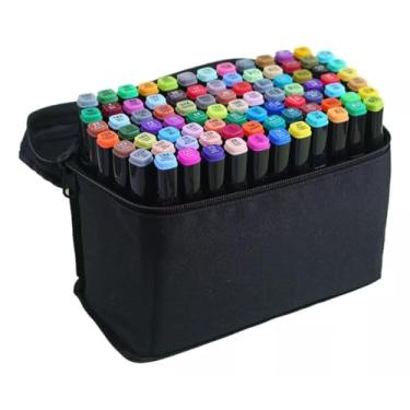 Imagem de Canetinha Ponta Dupla para Colorir Kit Estojo de Canetas Escolar Marcador Coloridas Permanente Duas Pontas (80 Cores)