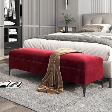 Imagem de Banco otomano de armazenamento, banco de armazenamento estofado de veludo, banco de quarto de armazenamento premium com armazenamento, sem necessidade de montar, vinho, 90 x 40 x 43 cm (35 x 16 x 17