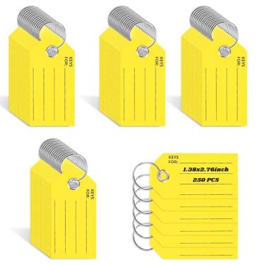 Imagem de 250 etiquetas de chave com etiquetas amarelas com anel chaveiro etiquetas para escrever no carro com etiquetas de bagagem para etiquetar etiquetas de chave de revendedor para identificadores, bolsas,