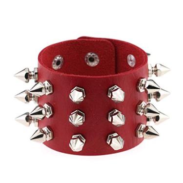 Imagem de Tanyoyo Pulseira de couro unissex cravejada rock punk motociclista pulseira de couro gótico rebite fivela pulseira, One Size, Couro